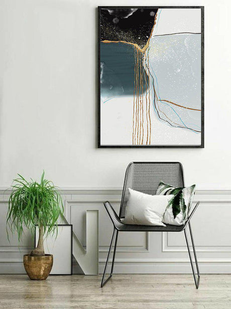 wall-art-print-canvas-poster-framed-Drifting Sand, Abstract Art, Dark Blue And Gold, Style G-by-Gioia Wall Art-Gioia Wall Art