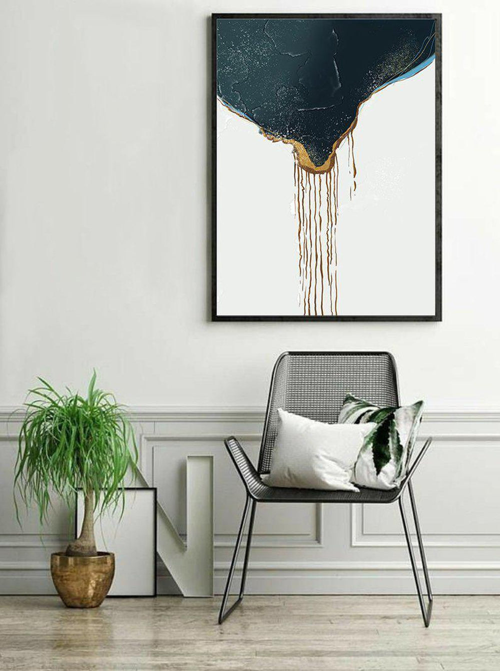 wall-art-print-canvas-poster-framed-Drifting Sand, Abstract Art, Dark Blue And Gold, Style H-by-Gioia Wall Art-Gioia Wall Art