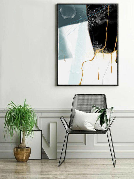 wall-art-print-canvas-poster-framed-Drifting Sand, Abstract Art, Dark Blue And Gold, Style I-by-Gioia Wall Art-Gioia Wall Art