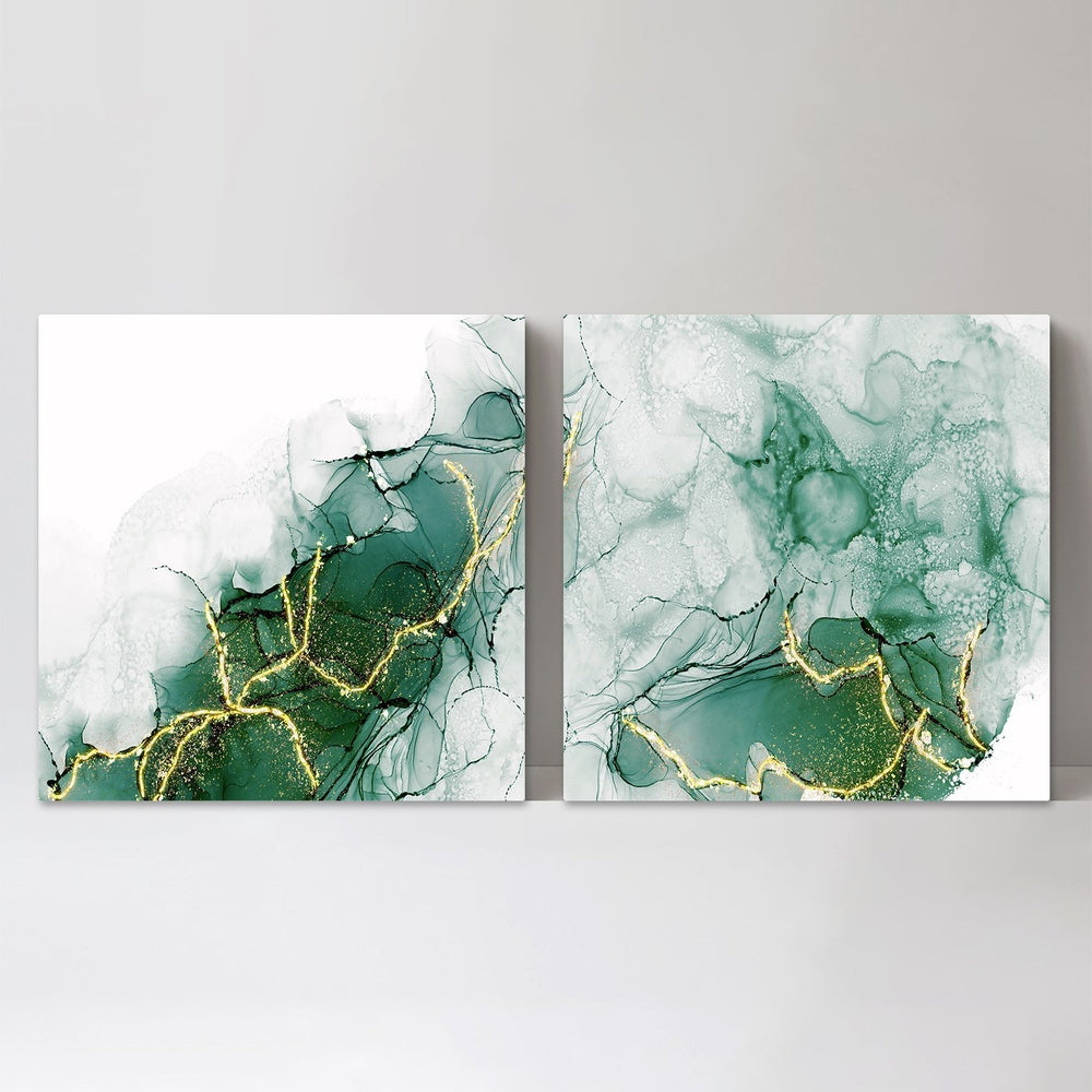 wall-art-print-canvas-poster-framed-Emerald Green Abstract, Set Of 2-by-Gioia Wall Art-Gioia Wall Art