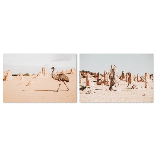 wall-art-print-canvas-poster-framed-Emu In The Pinnacles Desert, Numbung National Park, Set Of 2-by-Gioia Wall Art-Gioia Wall Art