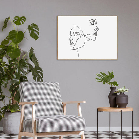 wall-art-print-canvas-poster-framed-Faces And Hairstyle, Continuous Line Art-by-Gioia Wall Art-Gioia Wall Art