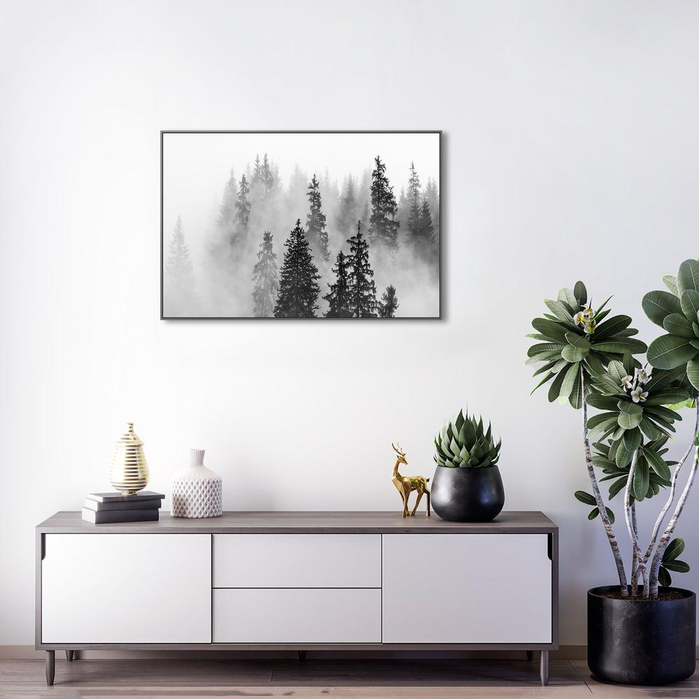 Foggy Forest, Monochrome Landscape-Framed-Canvas-Print-Poster-Gioia Wall Art