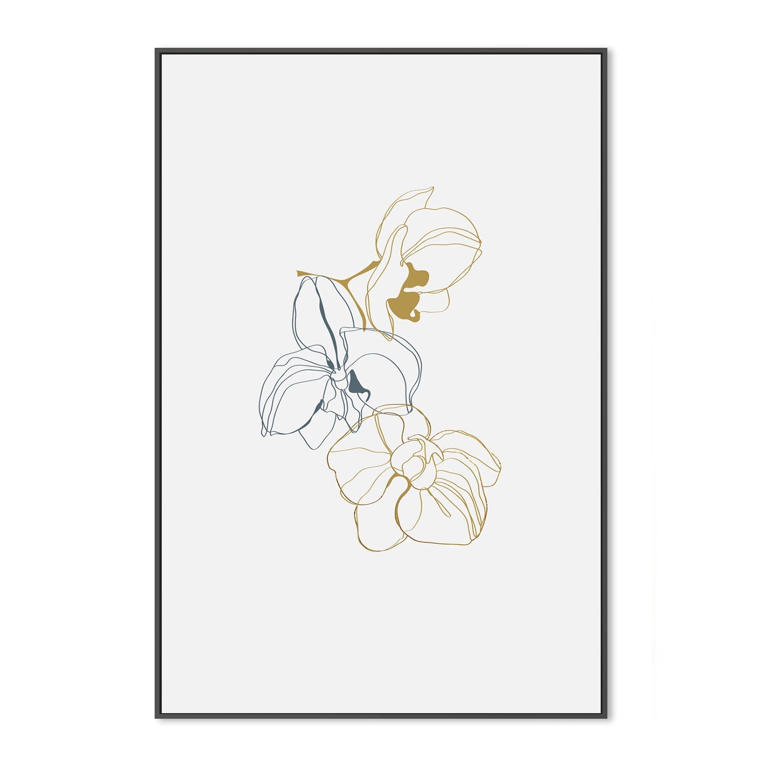 wall-art-print-canvas-poster-framed-Gold And Navy Floral Lines, Style A-GIOIA-WALL-ART