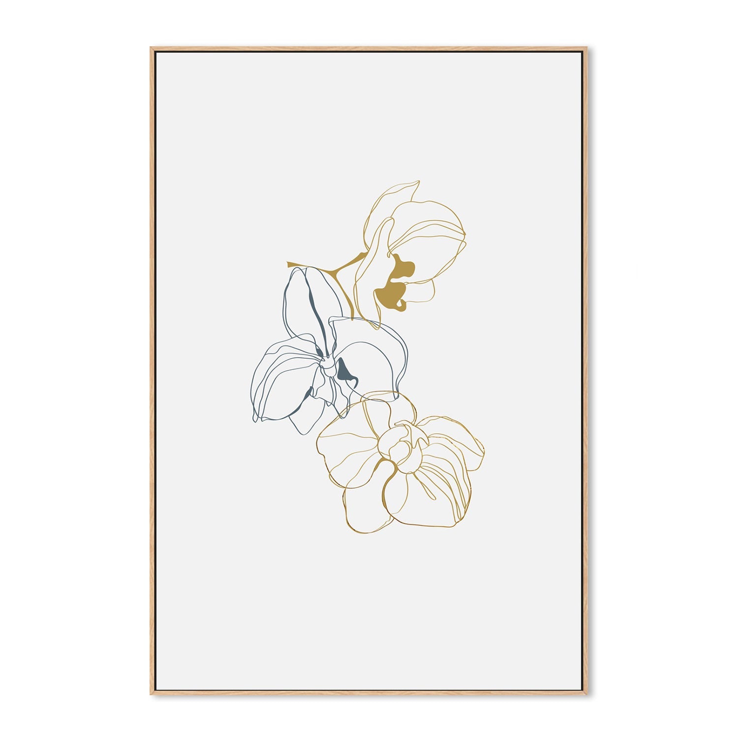 wall-art-print-canvas-poster-framed-Gold And Navy Floral Lines, Style A-GIOIA-WALL-ART