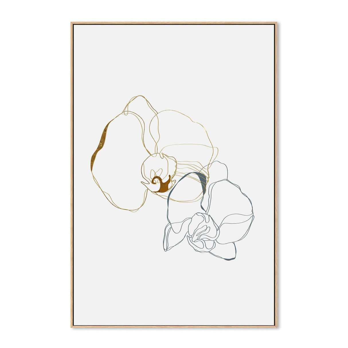 wall-art-print-canvas-poster-framed-Gold And Navy Floral Lines, Style B-GIOIA-WALL-ART