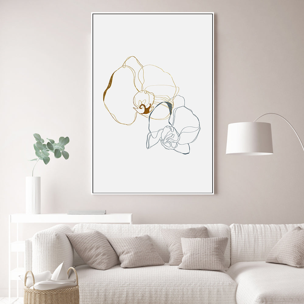 wall-art-print-canvas-poster-framed-Gold And Navy Floral Lines, Style B-GIOIA-WALL-ART