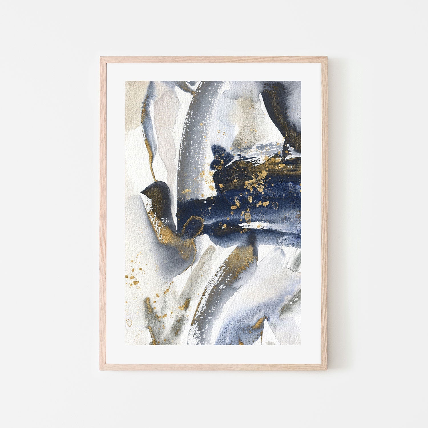 wall-art-print-canvas-poster-framed-Gold And Navy Watercolour, Style A-GIOIA-WALL-ART