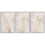 wall-art-print-canvas-poster-framed-Gold Feather, Style A, B & C, Set Of 3-GIOIA-WALL-ART
