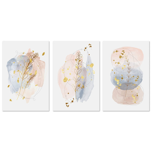 wall-art-print-canvas-poster-framed-Gold Leaf Pastel Abstract, Style A, B & C, Set Of 3-GIOIA-WALL-ART