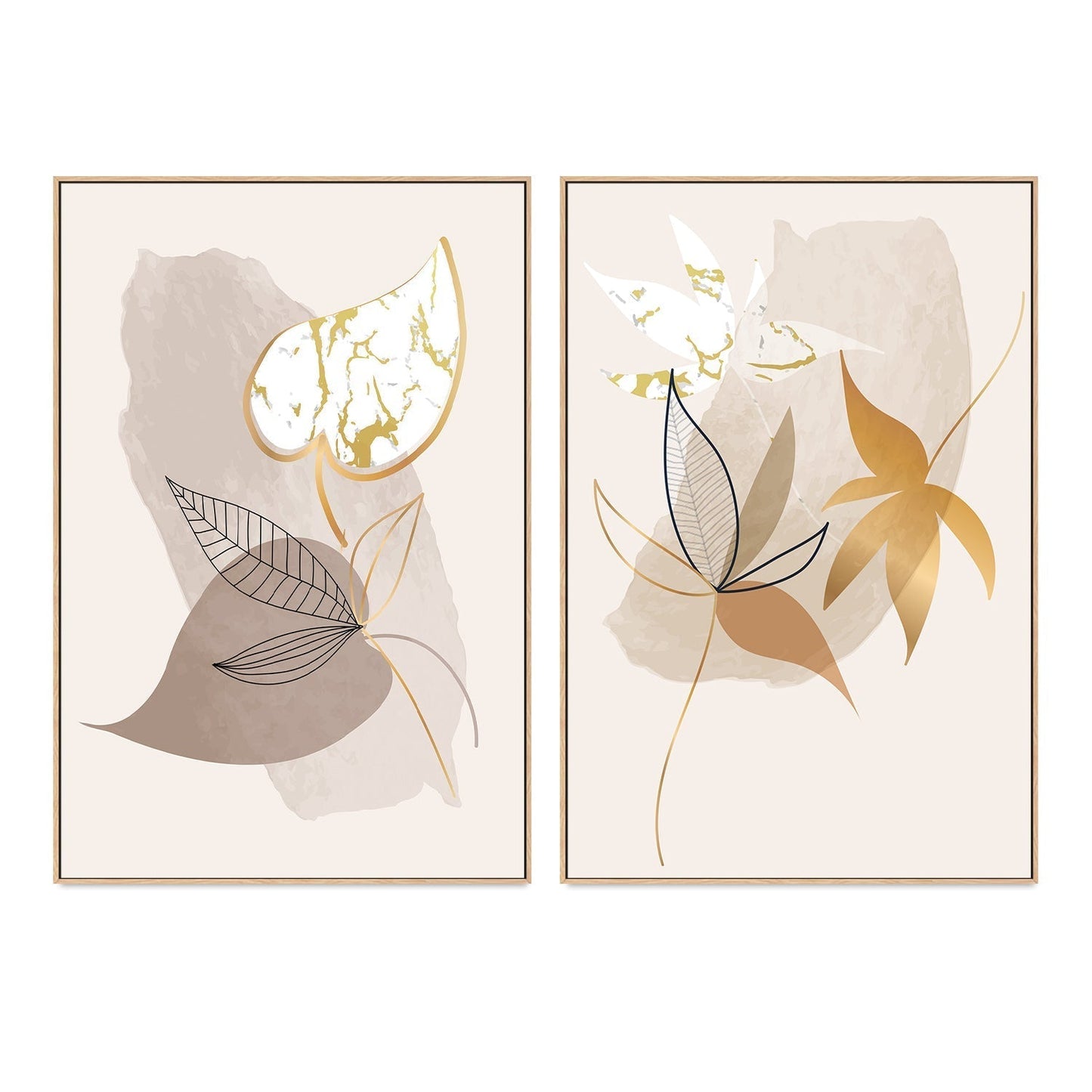 wall-art-print-canvas-poster-framed-Gold Leaf, Style A & B, Set of 2-GIOIA-WALL-ART