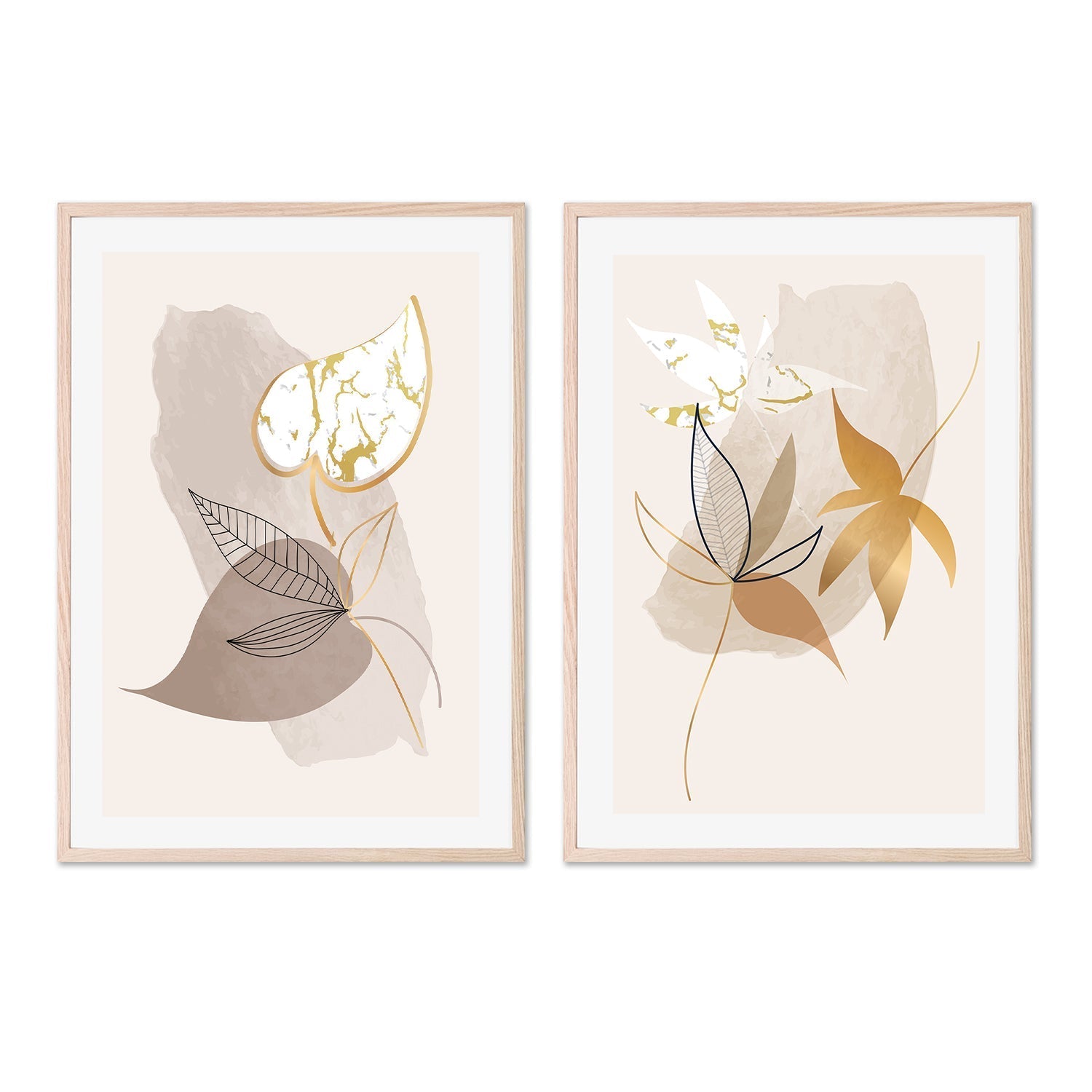 wall-art-print-canvas-poster-framed-Gold Leaf, Style A & B, Set of 2-GIOIA-WALL-ART