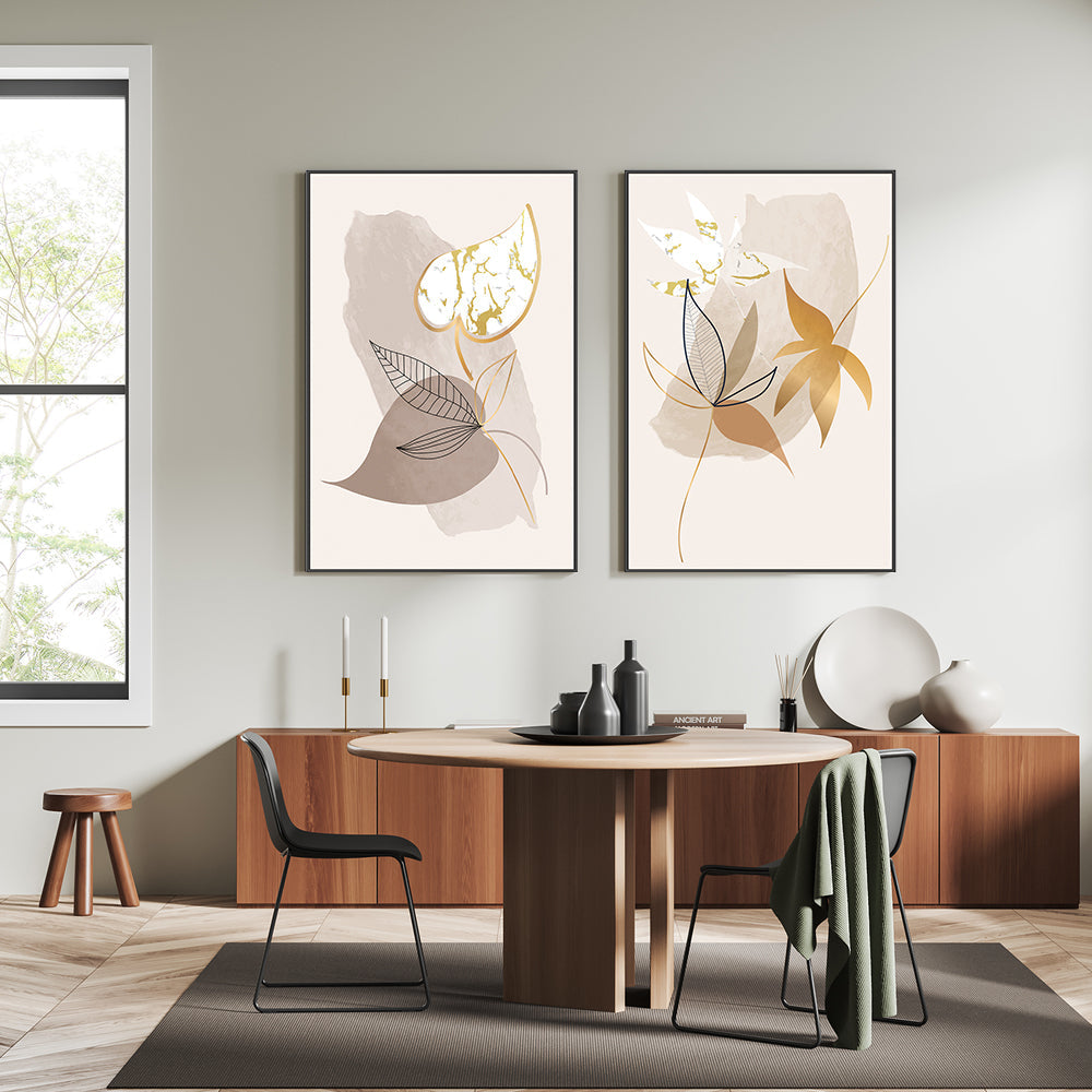 wall-art-print-canvas-poster-framed-Gold Leaf, Style A & B, Set of 2-GIOIA-WALL-ART