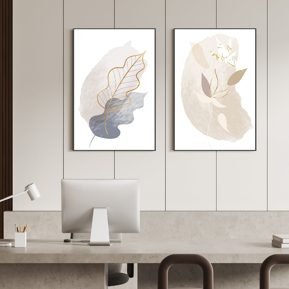 wall-art-print-canvas-poster-framed-Gold Leaf, Style C & D, Set of 2-GIOIA-WALL-ART