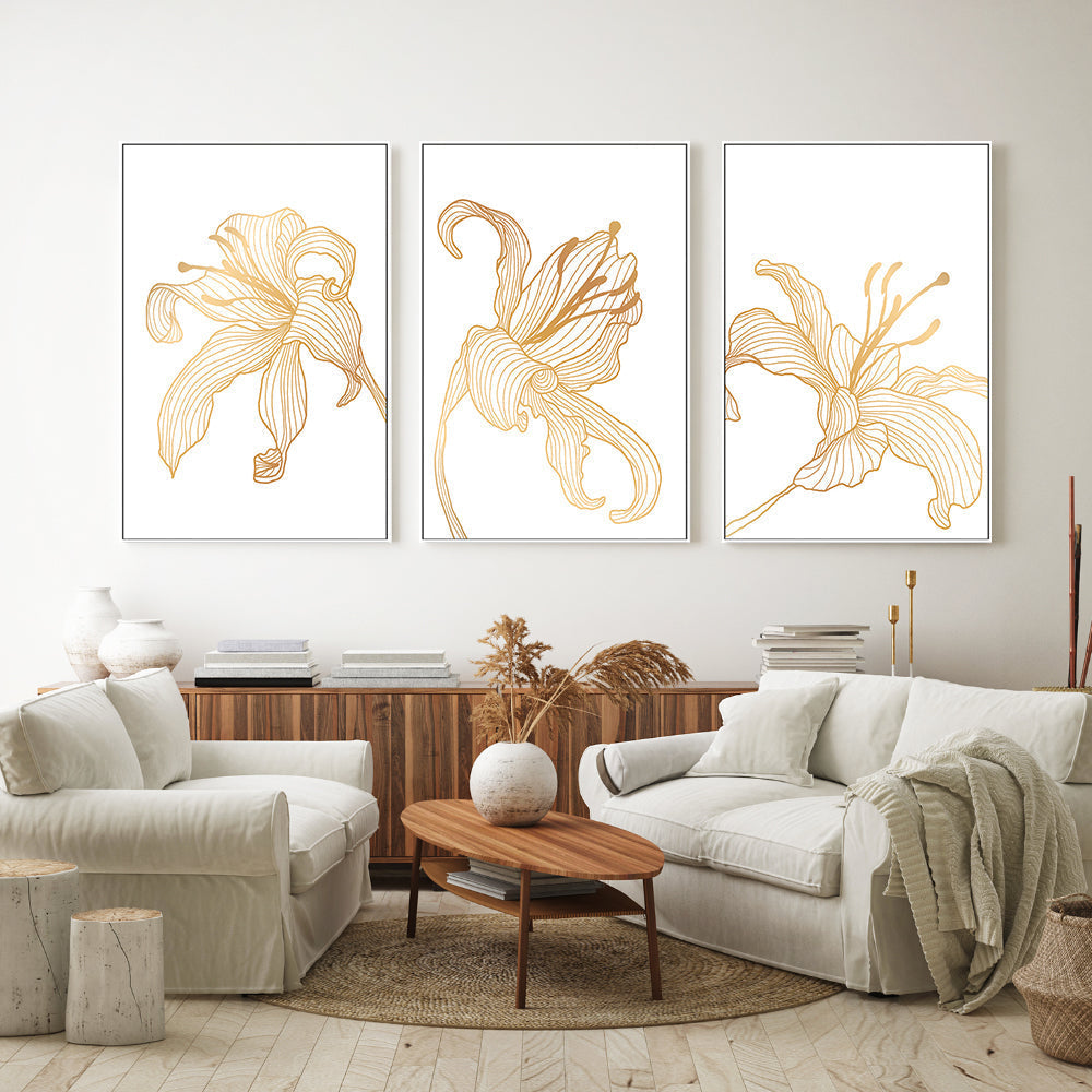 wall-art-print-canvas-poster-framed-Gold Lily, Style A, B & C, Set Of 3-GIOIA-WALL-ART