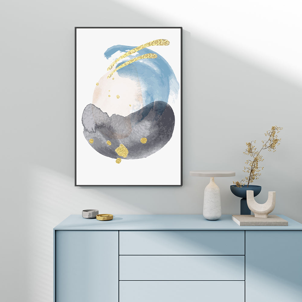 wall-art-print-canvas-poster-framed-Gold Shades Of Blue, Style B-GIOIA-WALL-ART