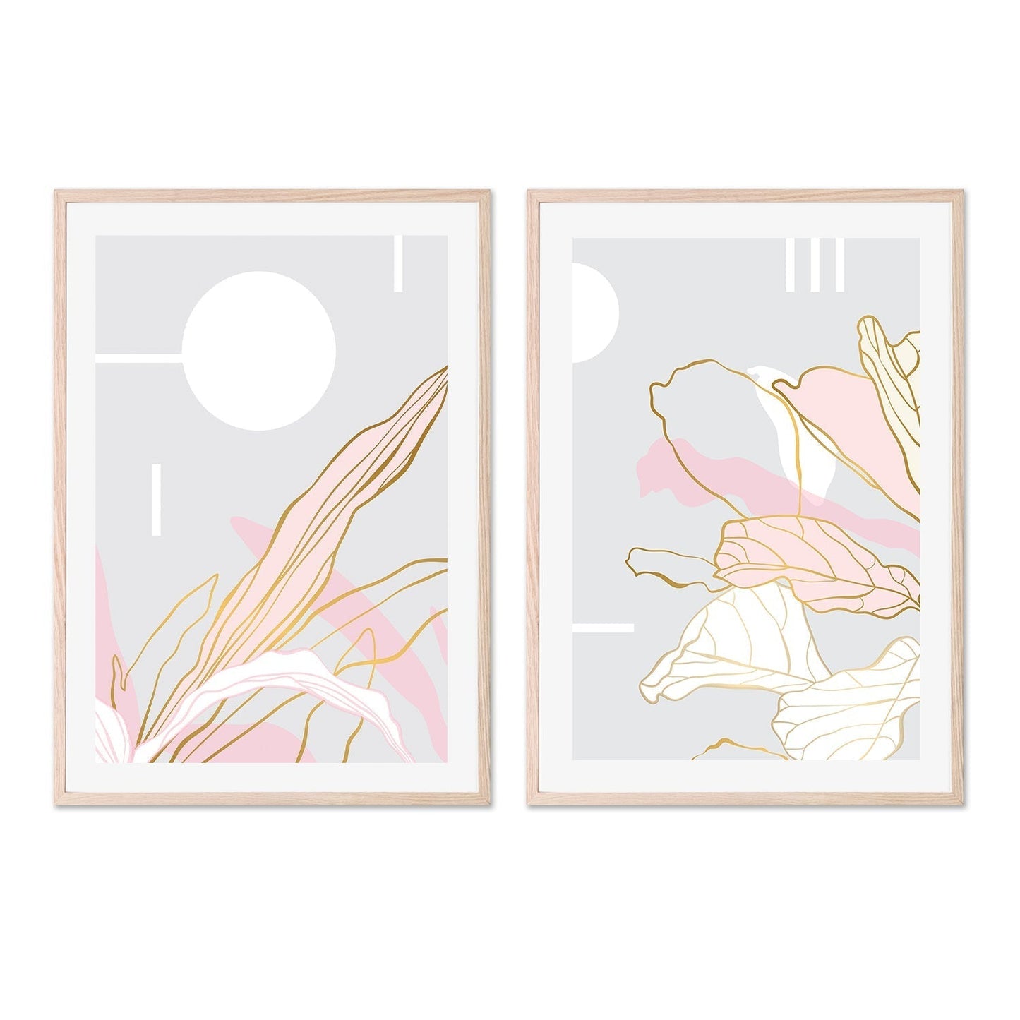 wall-art-print-canvas-poster-framed-Golden Blush Plants, Style A & B, Set of 2-GIOIA-WALL-ART