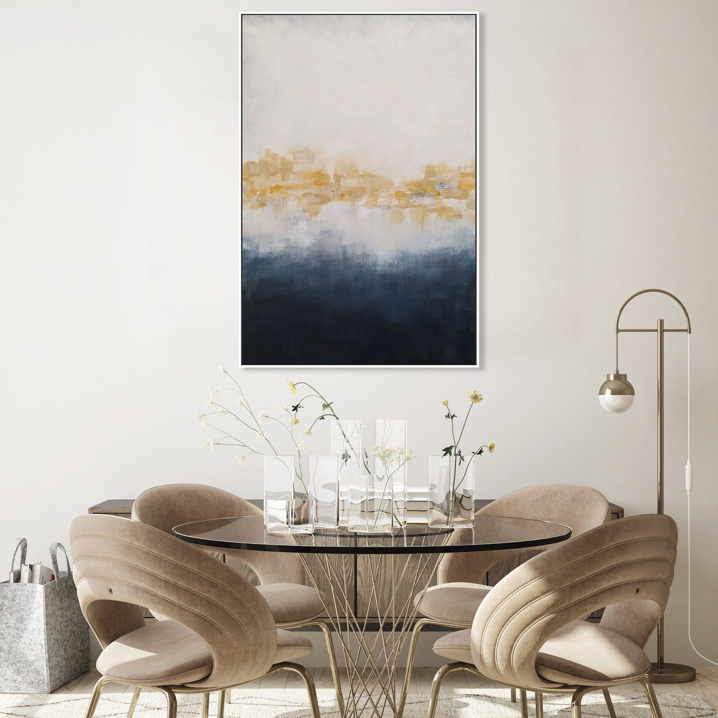 wall-art-print-canvas-poster-framed-Golden Horizon, Navy Blue and Yellow Abstract-by-Gioia Wall Art-Gioia Wall Art