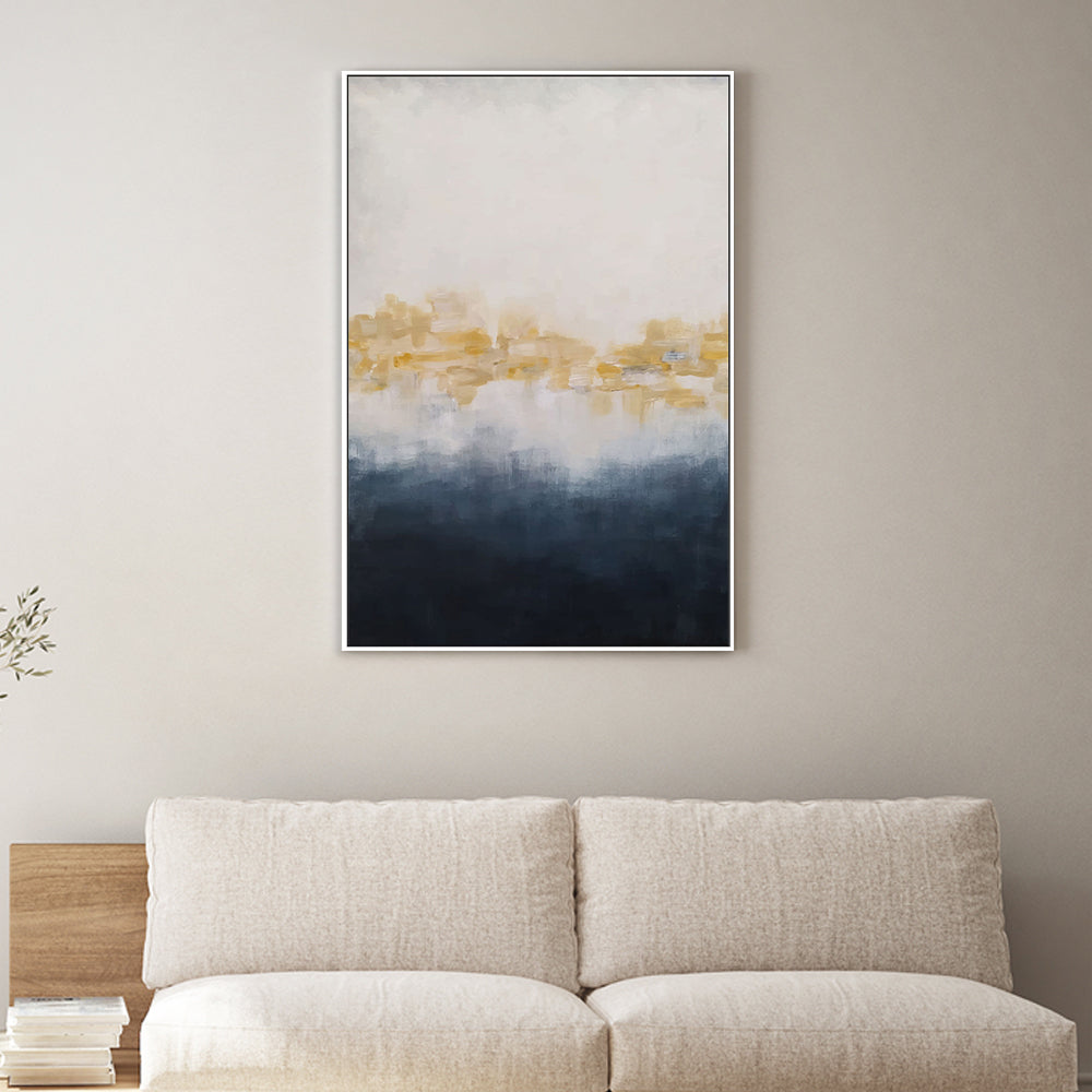 wall-art-print-canvas-poster-framed-Golden Horizon, Navy Blue and Yellow Abstract-by-Gioia Wall Art-Gioia Wall Art