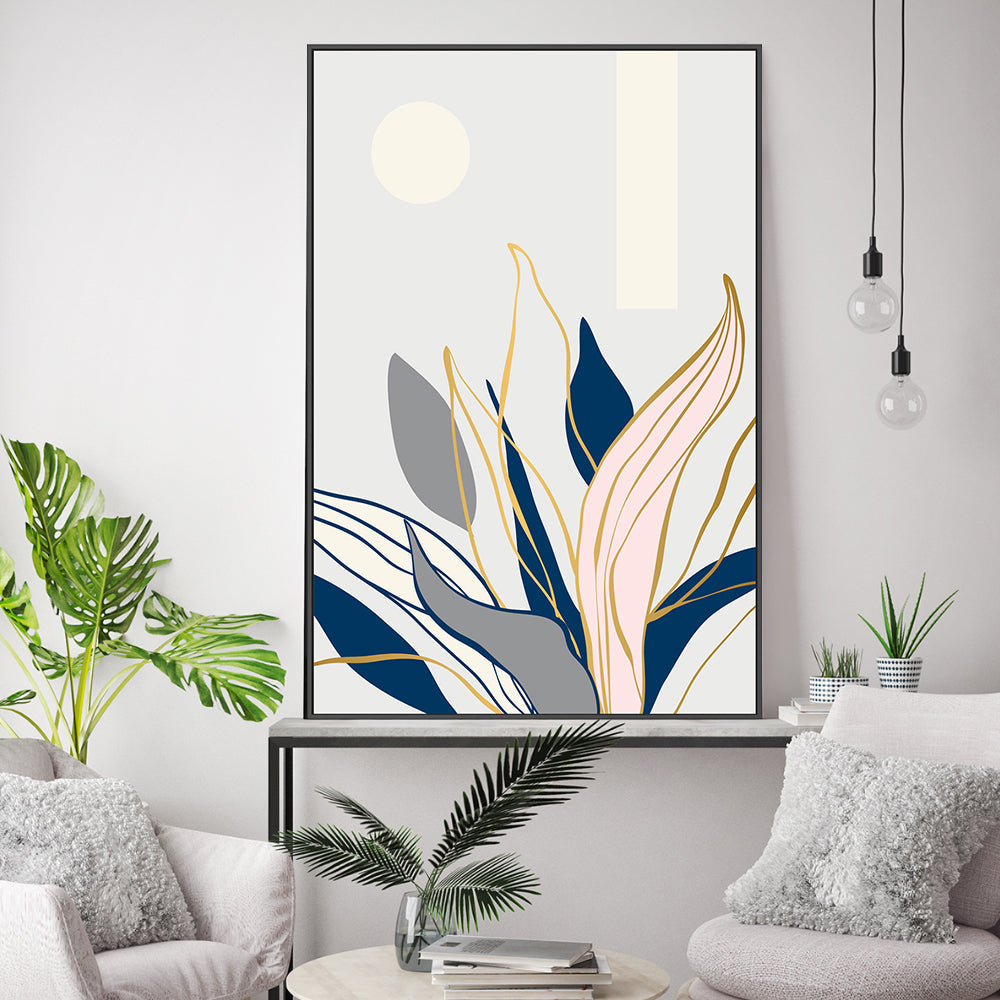 wall-art-print-canvas-poster-framed-Golden Navy Plants, Style A-GIOIA-WALL-ART