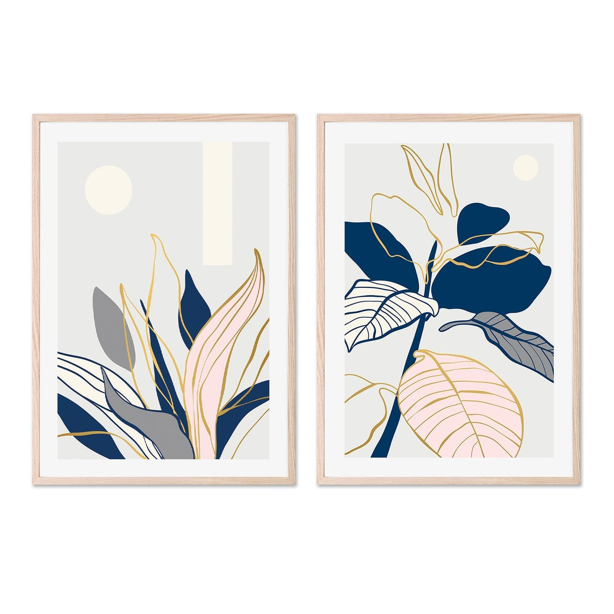 wall-art-print-canvas-poster-framed-Golden Navy Plants, Style A & B, Set of 2-GIOIA-WALL-ART