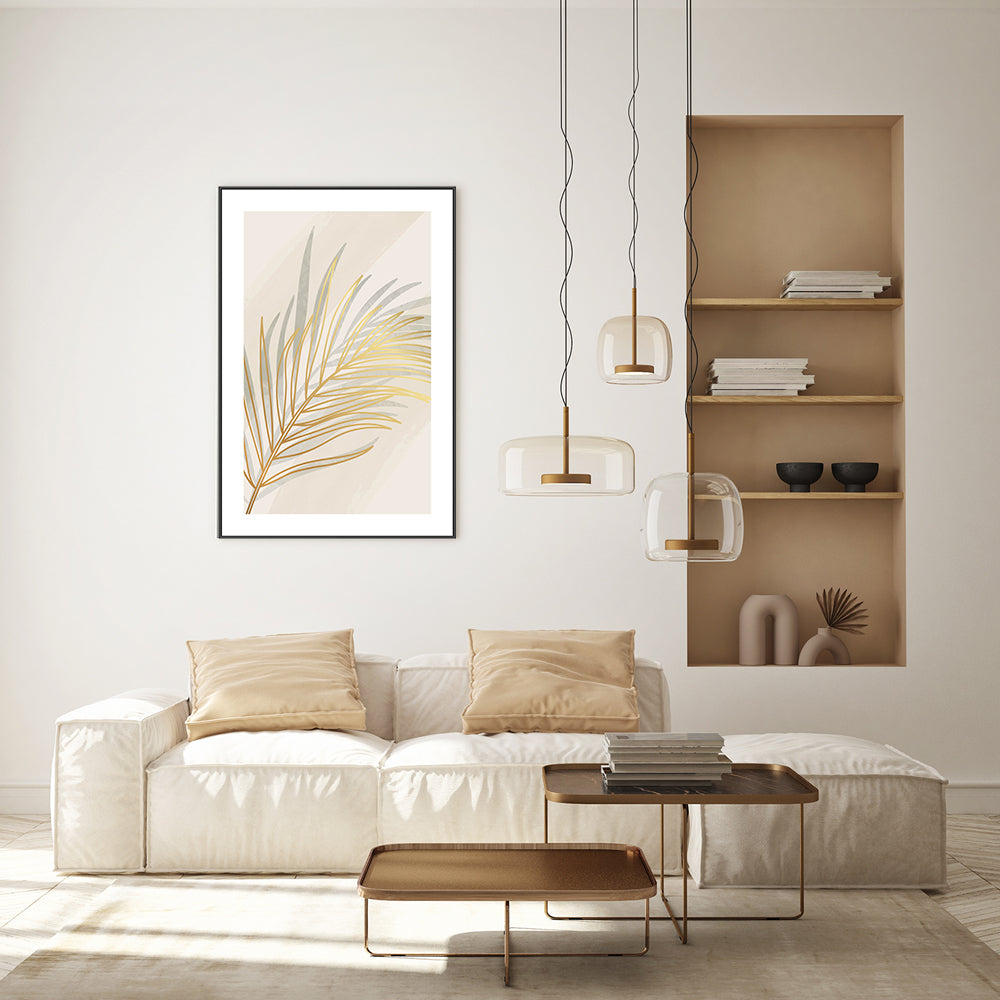 wall-art-print-canvas-poster-framed-Golden Palm Leaf, Style A-GIOIA-WALL-ART