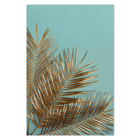 wall-art-print-canvas-poster-framed-Golden Palms On A Turquoise Background-by-Gioia Wall Art-Gioia Wall Art