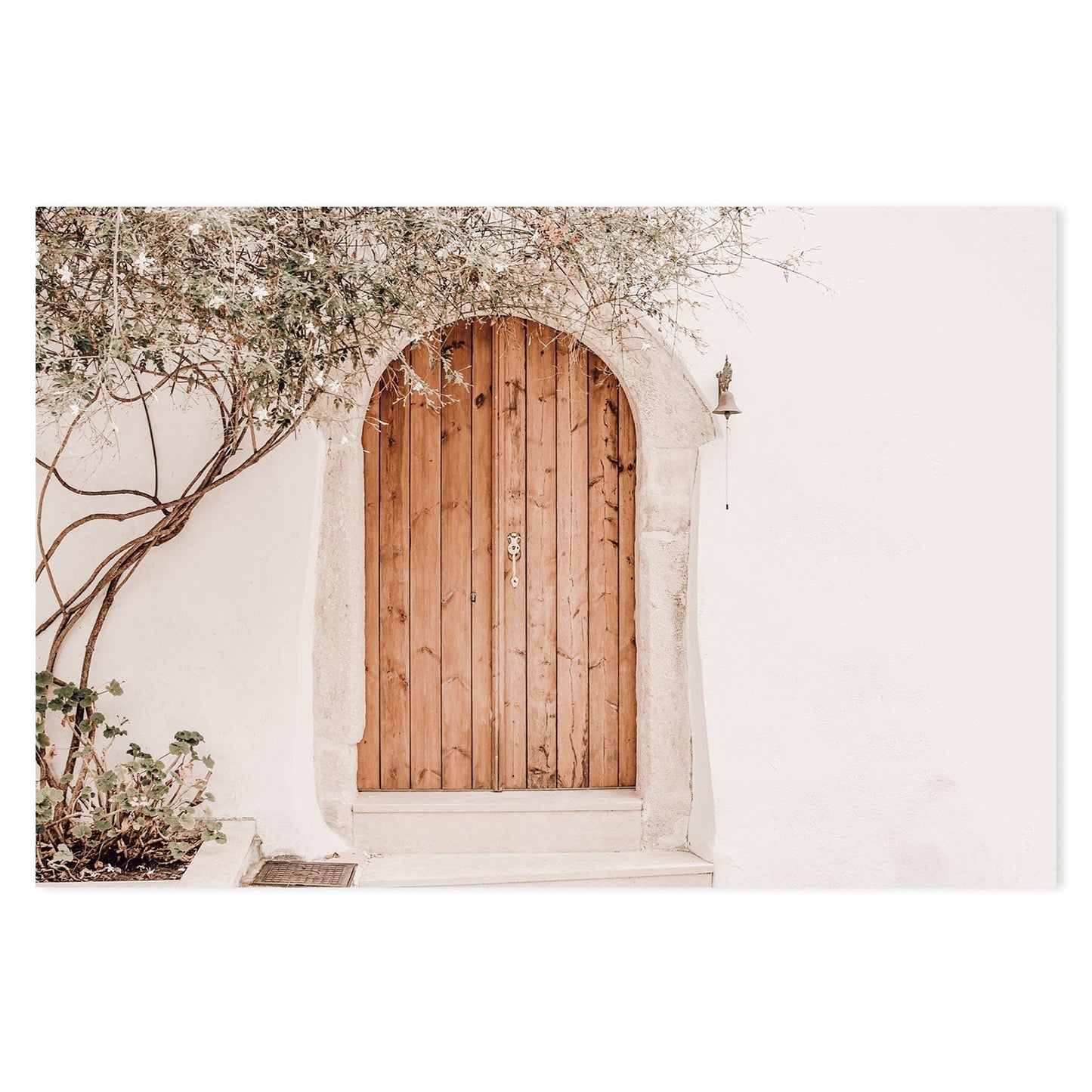 Greek house facade with brown door-Gioia-Prints-Framed-Canvas-Poster-GIOIA-WALL-ART