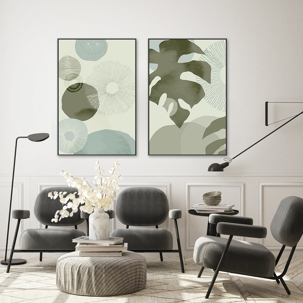 wall-art-print-canvas-poster-framed-Green Parade, Style A & B, Set Of 2-GIOIA-WALL-ART