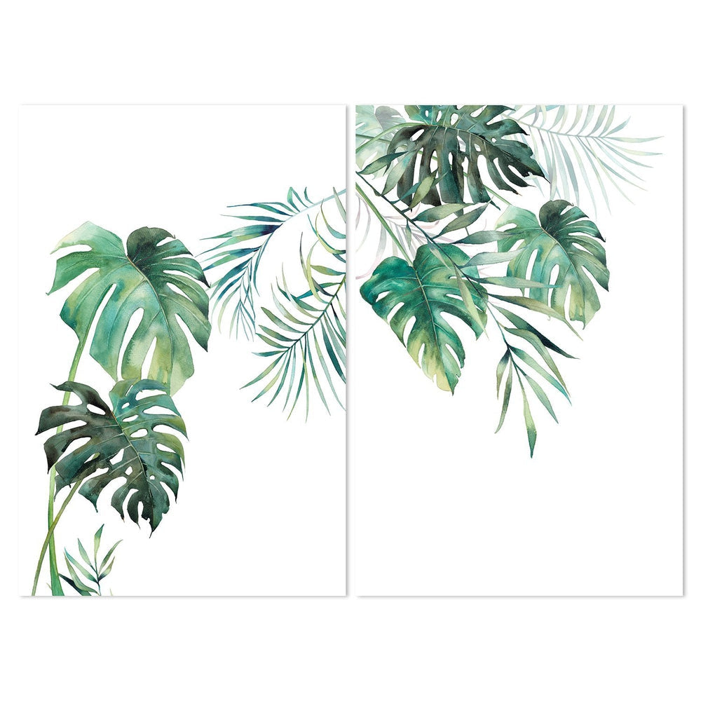 wall-art-print-canvas-poster-framed-Green Tropical Leaves, Set Of 2-by-Gioia Wall Art-Gioia Wall Art