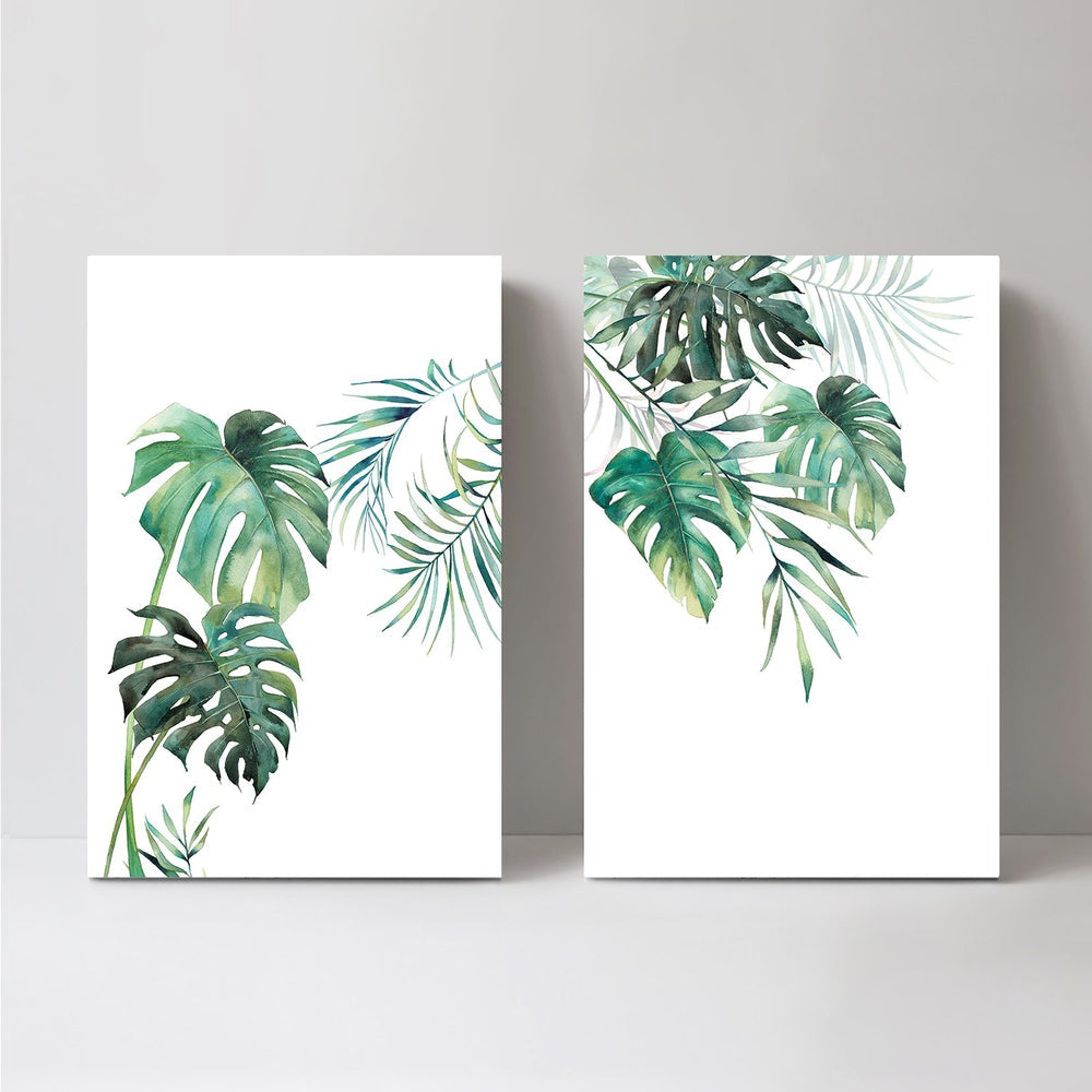 wall-art-print-canvas-poster-framed-Green Tropical Leaves, Set Of 2-by-Gioia Wall Art-Gioia Wall Art