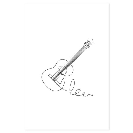wall-art-print-canvas-poster-framed-Guitar, One Line Drawing, Line Art-by-Gioia Wall Art-Gioia Wall Art
