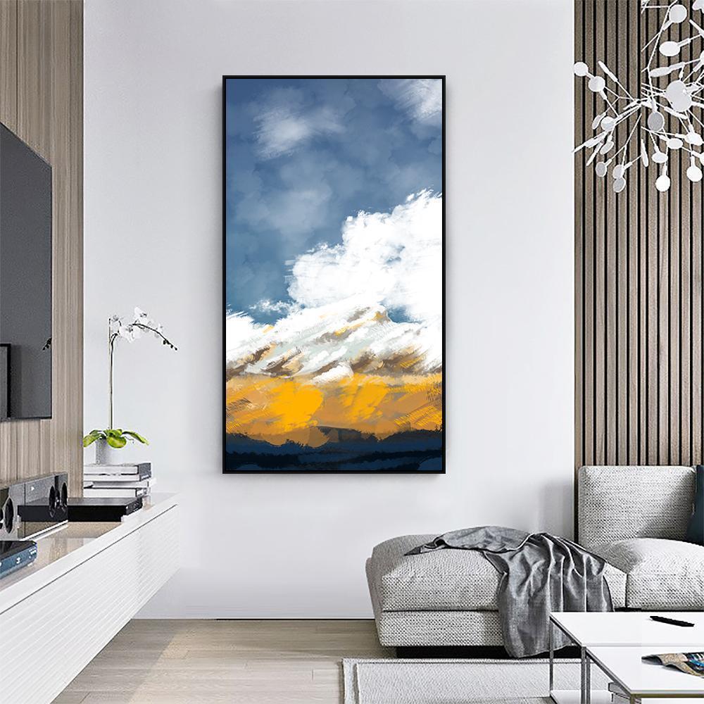 wall-art-print-canvas-poster-framed-Harvest Land And Sky, Abstract, Blue, White And Yellow-by-Gioia Wall Art-Gioia Wall Art