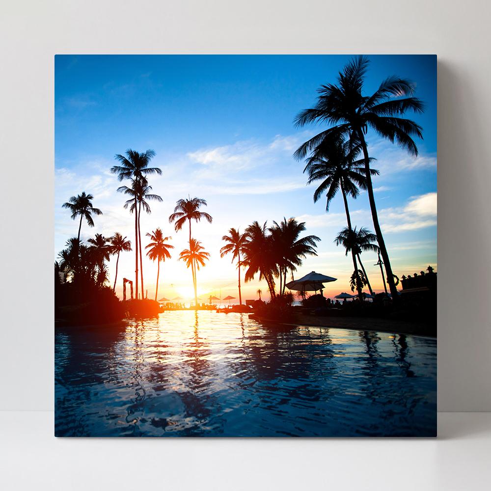 wall-art-print-canvas-poster-framed-Holiday Memory, Palms Trees, Sunset And Pool-by-Gioia Wall Art-Gioia Wall Art