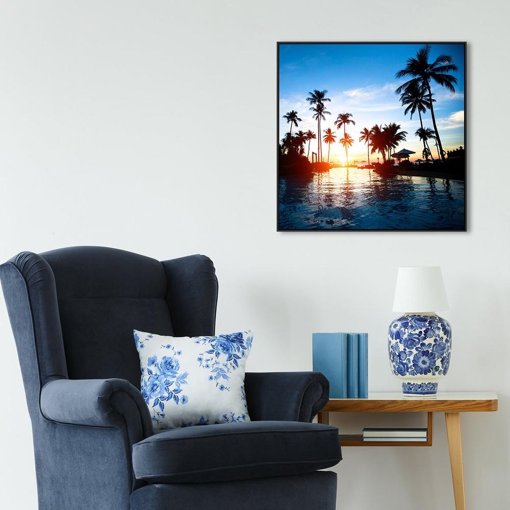 wall-art-print-canvas-poster-framed-Holiday Memory, Palms Trees, Sunset And Pool-by-Gioia Wall Art-Gioia Wall Art