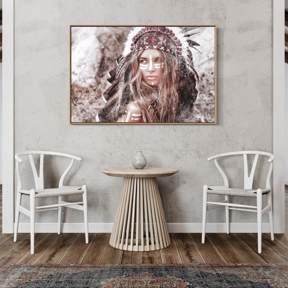 wall-art-print-canvas-poster-framed-Indian Woman Hunter, Lady Warrior, Soft Tone-by-Gioia Wall Art-Gioia Wall Art