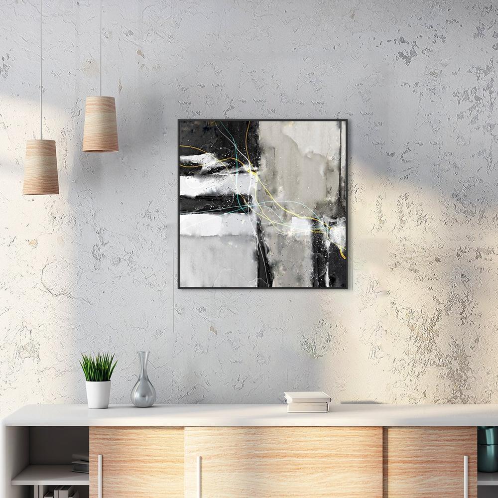 wall-art-print-canvas-poster-framed-Lightning, Abstract Art, Black And Light Beige-by-Gioia Wall Art-Gioia Wall Art