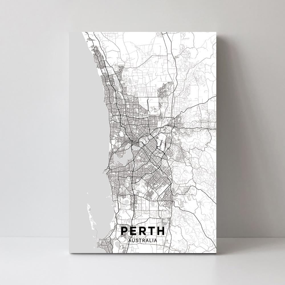 wall-art-print-canvas-poster-framed-Map Of Perth, Black And White-by-Gioia Wall Art-Gioia Wall Art