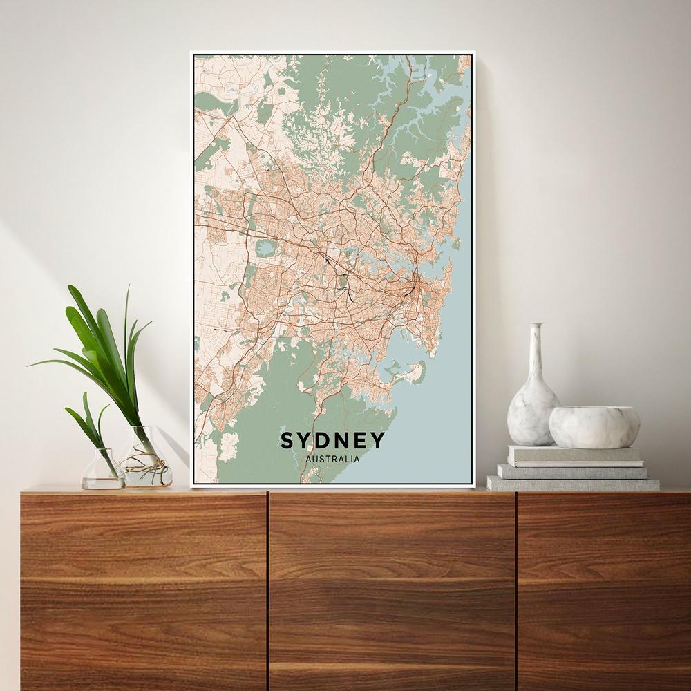 wall-art-print-canvas-poster-framed-Map Of Sydney, Coloured-by-Gioia Wall Art-Gioia Wall Art