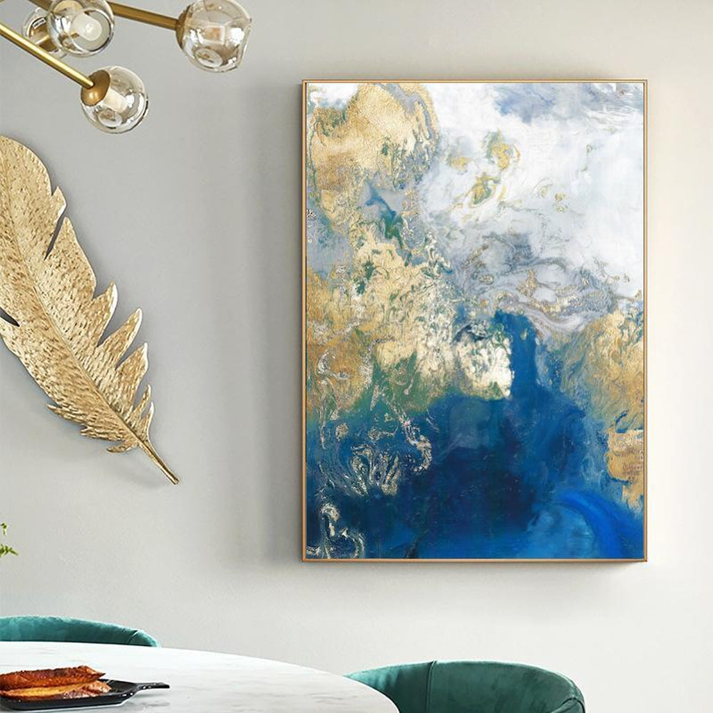 wall-art-print-canvas-poster-framed-Marbled Blue And Gold, Abstract Art, Style A-by-Gioia Wall Art-Gioia Wall Art