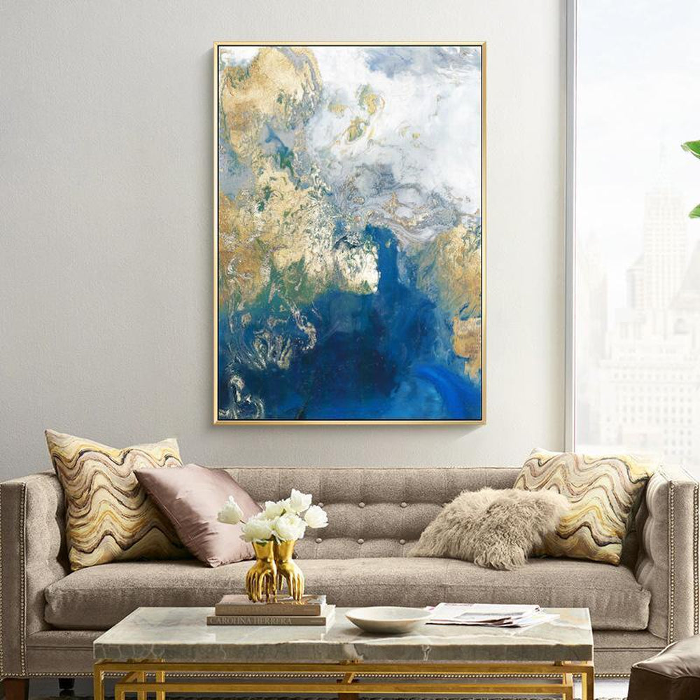 wall-art-print-canvas-poster-framed-Marbled Blue And Gold, Abstract Art, Style A-by-Gioia Wall Art-Gioia Wall Art