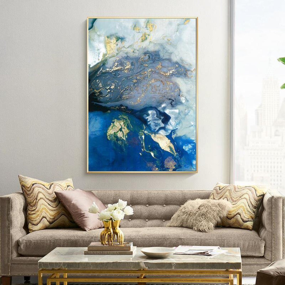 wall-art-print-canvas-poster-framed-Marbled Blue And Gold, Abstract Art, Style B-by-Gioia Wall Art-Gioia Wall Art