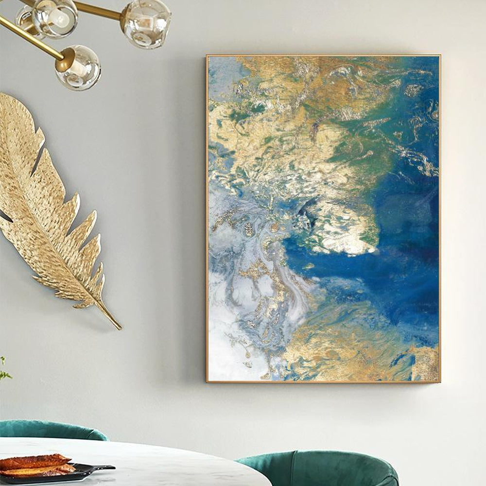 wall-art-print-canvas-poster-framed-Marbled Blue And Gold, Abstract Art, Style C-by-Gioia Wall Art-Gioia Wall Art