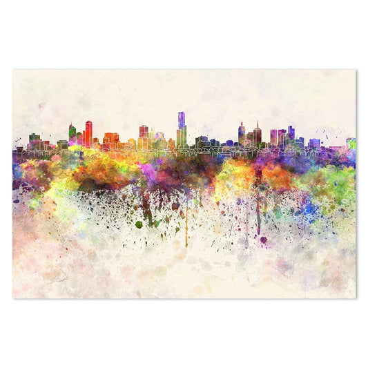 wall-art-print-canvas-poster-framed-Melbourne Skyline In Watercolour-by-Gioia Wall Art-Gioia Wall Art