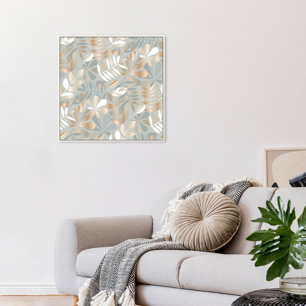 wall-art-print-canvas-poster-framed-Mint And Gold Leaves-by-Gioia Wall Art-Gioia Wall Art