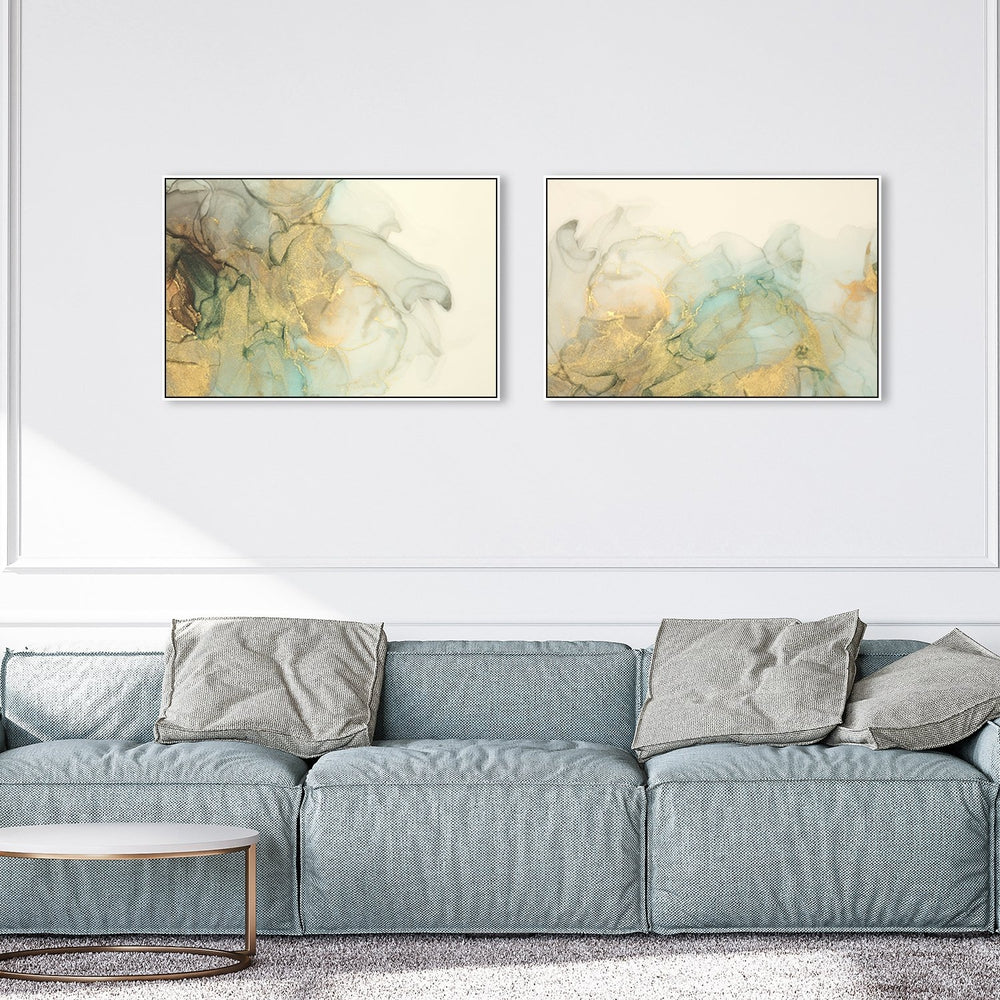 wall-art-print-canvas-poster-framed-Mint And Yellow Abstract, Set Of 2-by-Gioia Wall Art-Gioia Wall Art