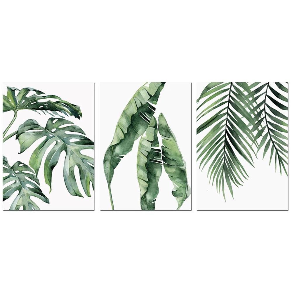 wall-art-print-canvas-poster-framed-Monstera Leaves, Banana Leaves And Palm Leaves, Set Of 3-by-Gioia Wall Art-Gioia Wall Art