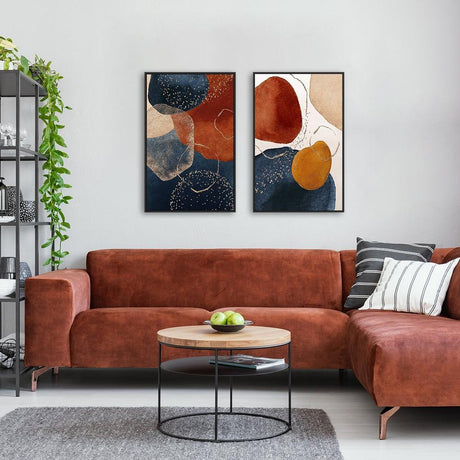 wall-art-print-canvas-poster-framed-Navy And Burnt Orange Abstract, Set Of 2-by-Gioia Wall Art-Gioia Wall Art