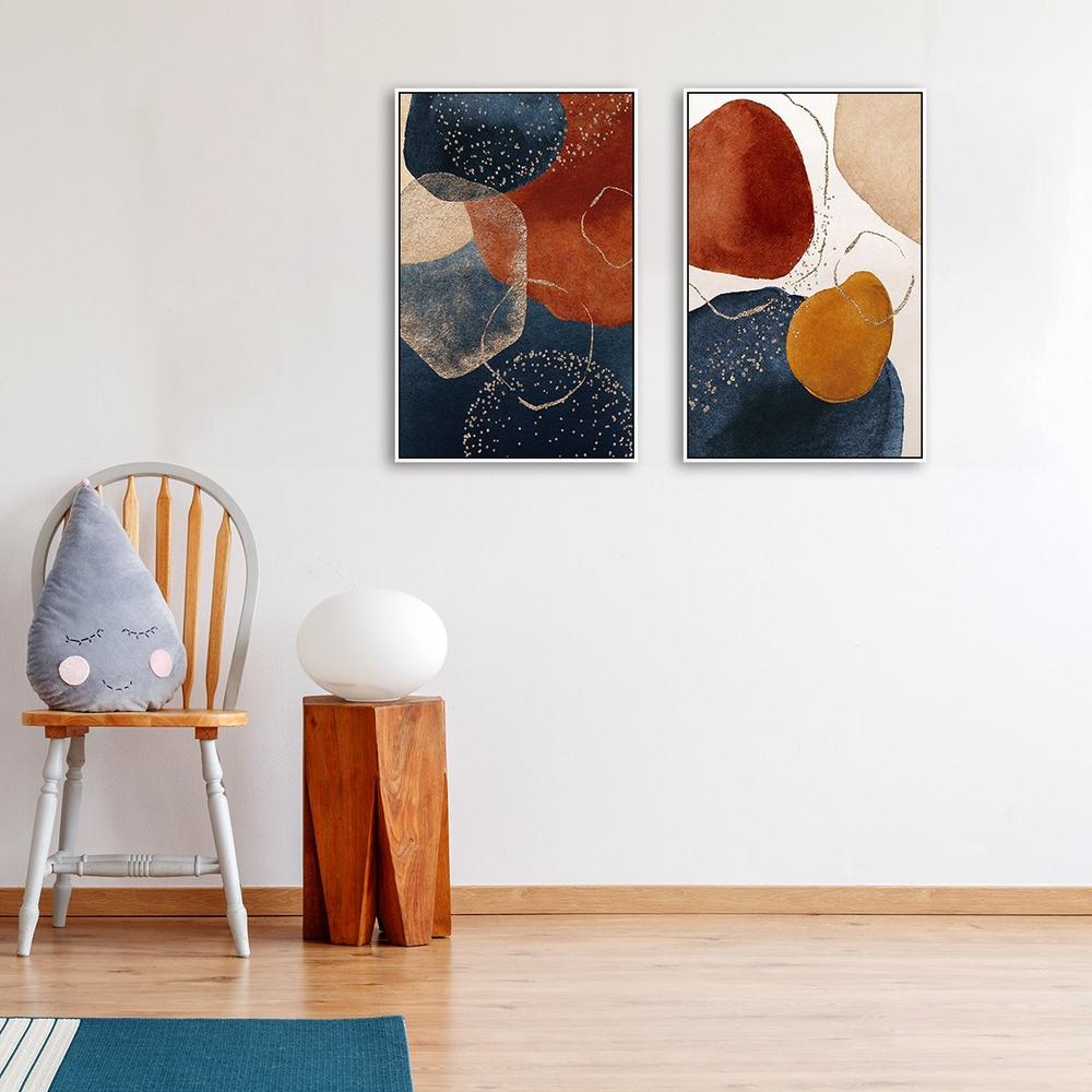 wall-art-print-canvas-poster-framed-Navy And Burnt Orange Abstract, Set Of 2-by-Gioia Wall Art-Gioia Wall Art