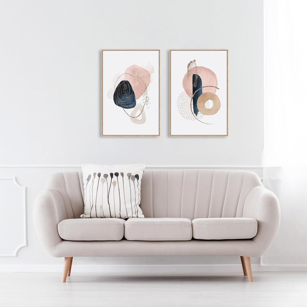 wall-art-print-canvas-poster-framed-Navy And Pink Abstract Shapes, Set Of 2-by-Gioia Wall Art-Gioia Wall Art